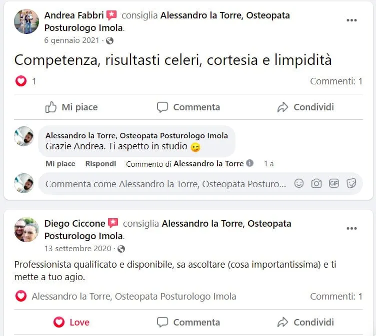 recensioni facebook alessandro la torre osteopata imola