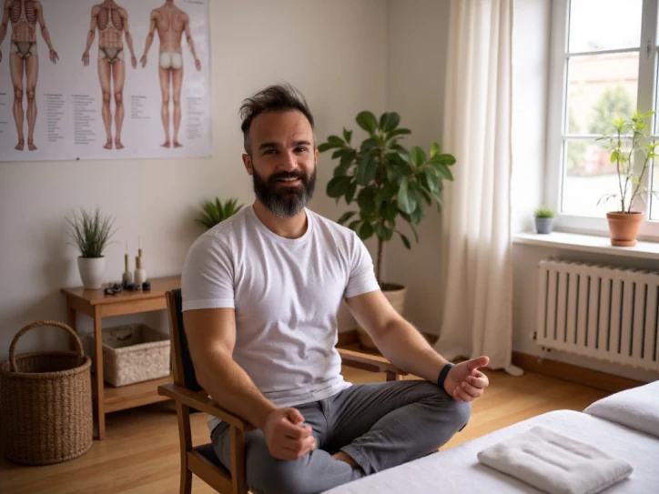 alessandro la torre osteopata esegue una meditazione mindfulness nel suo studio di imola